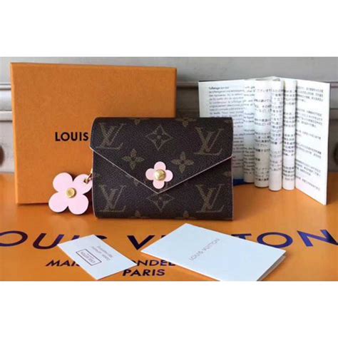 louis vuitton monogram canvas victorine wallet with flower charm rosy